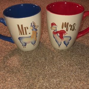 Pair of Mr. and Mrs. Christmas Llama FAO Schwarz Mugs